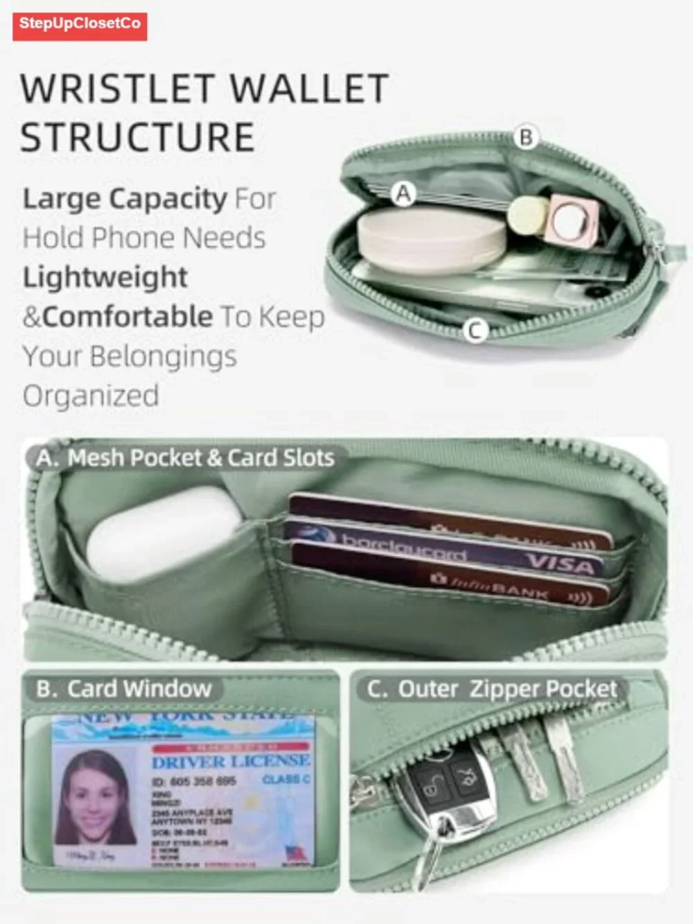 RFID Blocking Quilted Nylon Wristlet Wallet for Women, Compact Phone Wallet